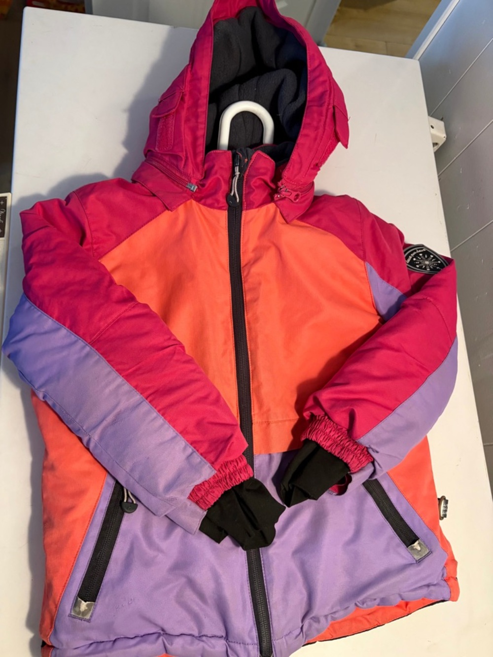 deux par deux Colorblock Puffer Jacket in Pink, Orange & Purple